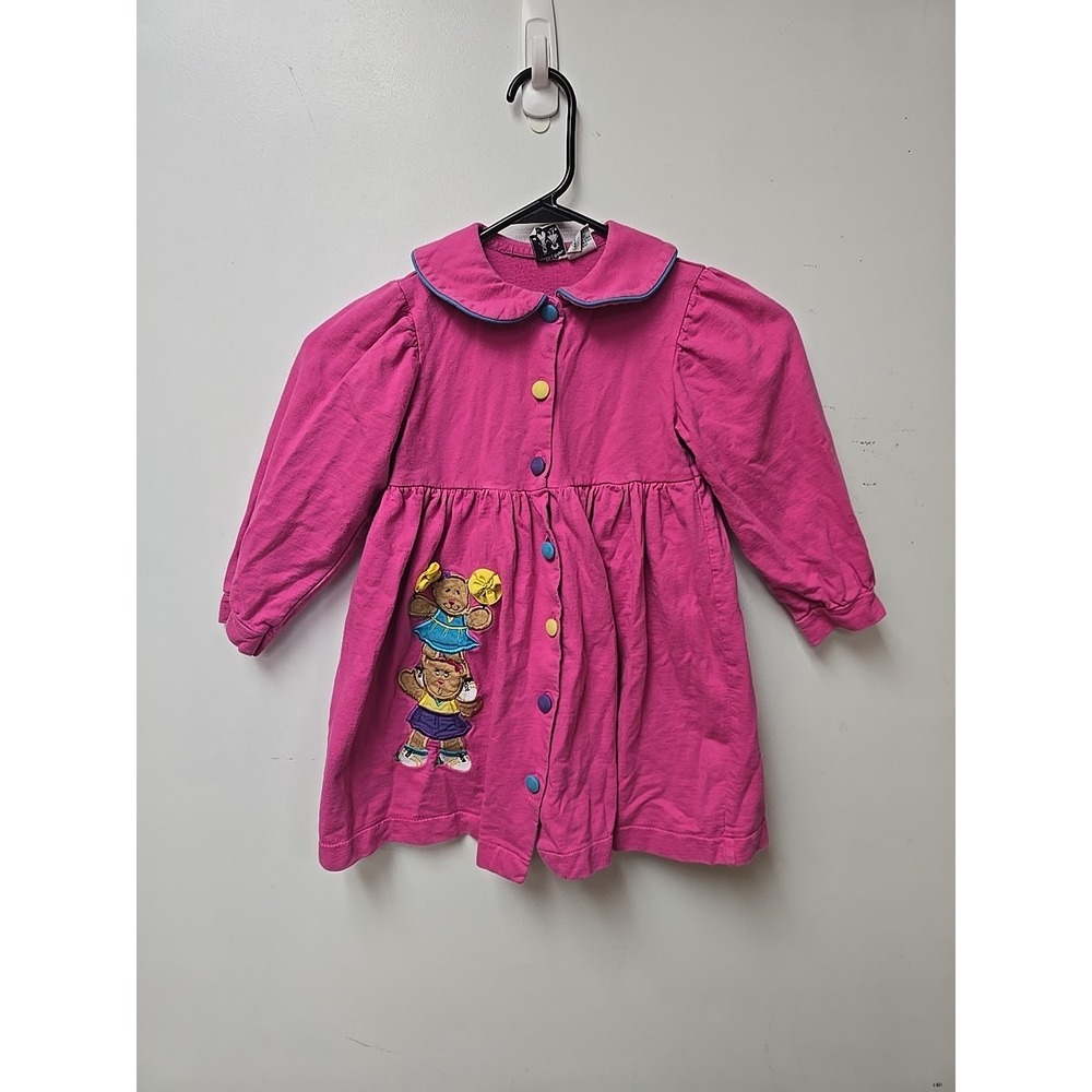 Vtg Austin & Ashley Girls Dress Size 5 Pink Cotton Cheerleader Bear 90s Y2K Kids